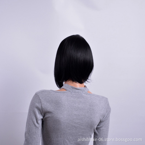 Wholesale heat resistant synthetic wigs black short hair Yaki straight synthetic hair wigs for women